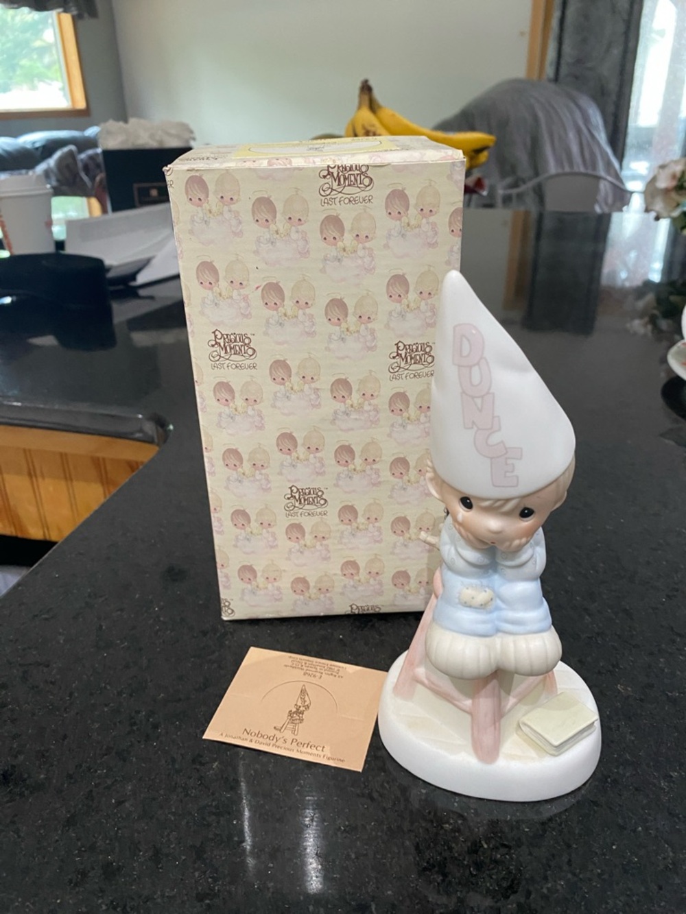 Precious Moments Dunce Cap Figurine in White, Pink & Light Blue